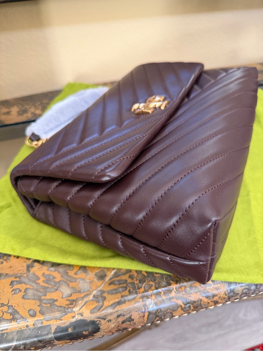 Tory Burch Quilted Chevron Leather Shoulder Bag in Dark Brown/Burgundy - Picture 2 of 16